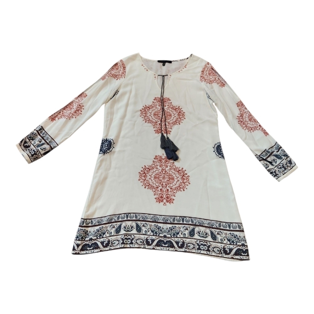 Forest Lily Boho Women's Dress Cream Print 100% Rayon Size 10 - Picture 6 of 13